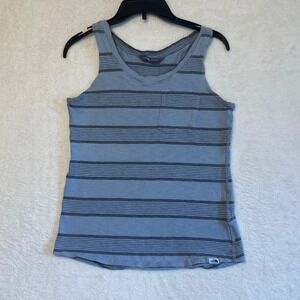 The North Face Womens S Striped Tank Top Pocket Casual Athleisure Blue Gray